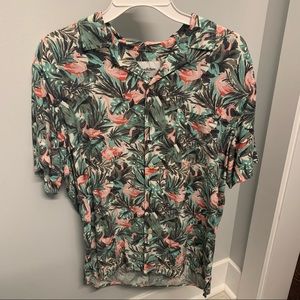 Seasonal Flamingo Short Sleeve Button-Up